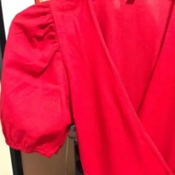 Puff Sleeved Ruffle Trim Wrap Dress - Picture 6 of 8